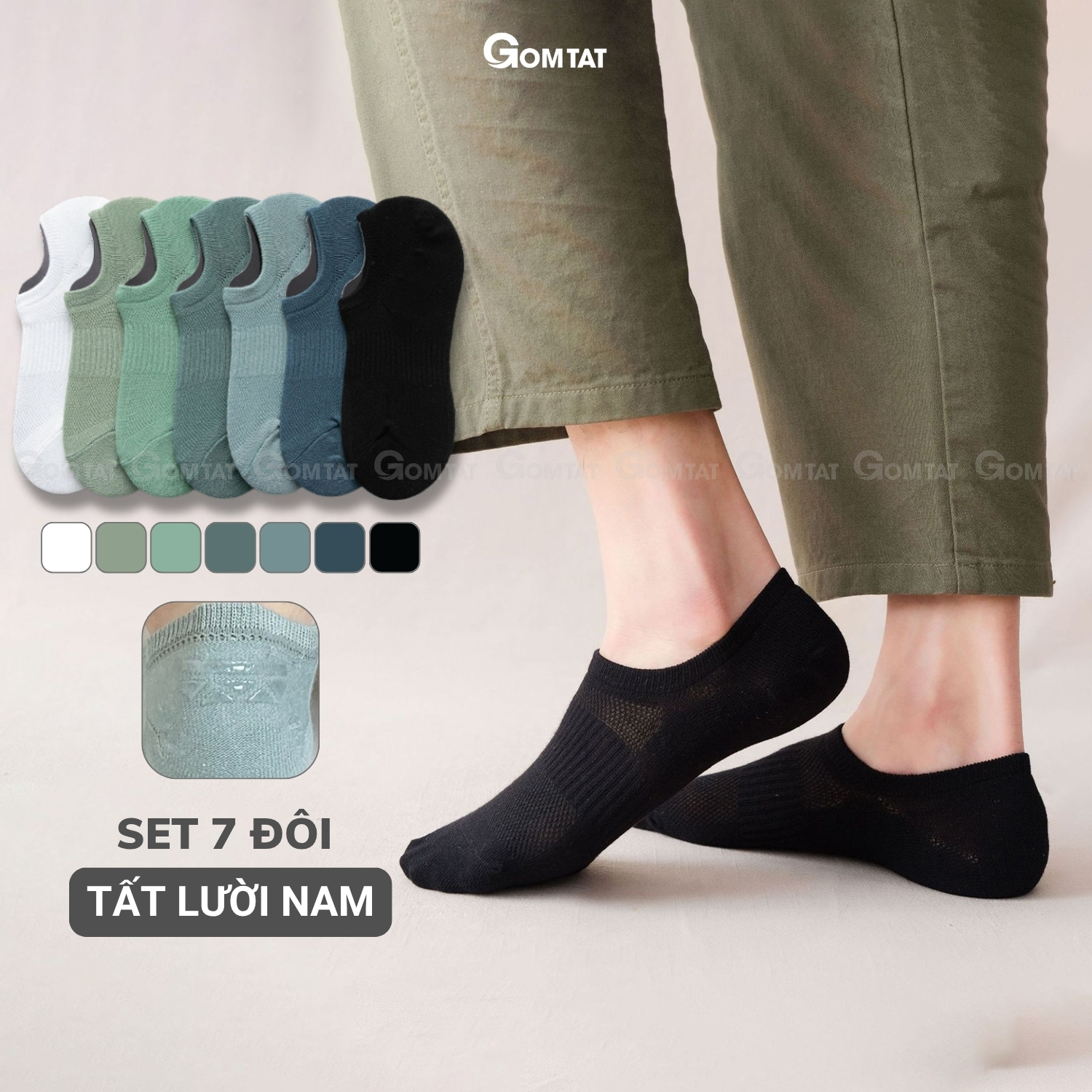 Combo 7 đôi tất lười nam chống tuột gót GOMAT, chất liệu cotton êm mềm mịn mát MIA-1401-CB7