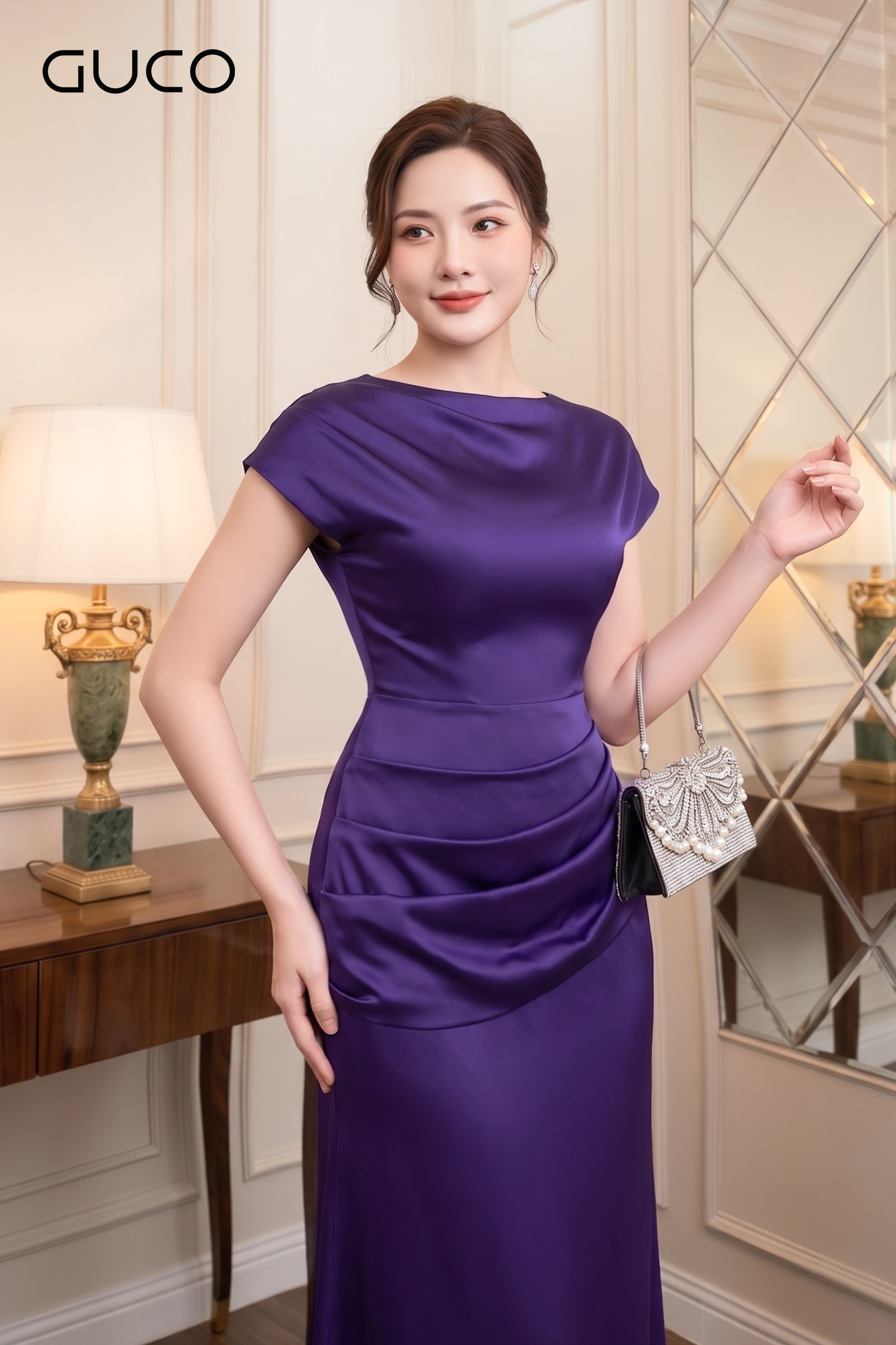 Đầm Dạ Hội Tím Xếp Nhún Vạt Lệch_thumbnail_1
