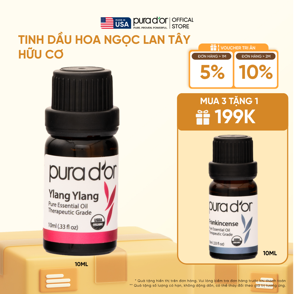 Tinh Dầu Hoa Ngọc Lan Tây hữu cơ PURA D’OR Therapeutic Grade Ylang Ylang Essential Oil 10ml