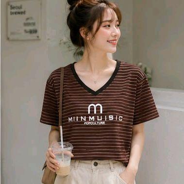 Áo Thun sọc ngang cổ tim M miinmusic Free Size 45-75kg Co Giãn 4 Chiều Tôn Dáng Mềm Mịn Thoáng Mát Dễ Phối Phong Cách