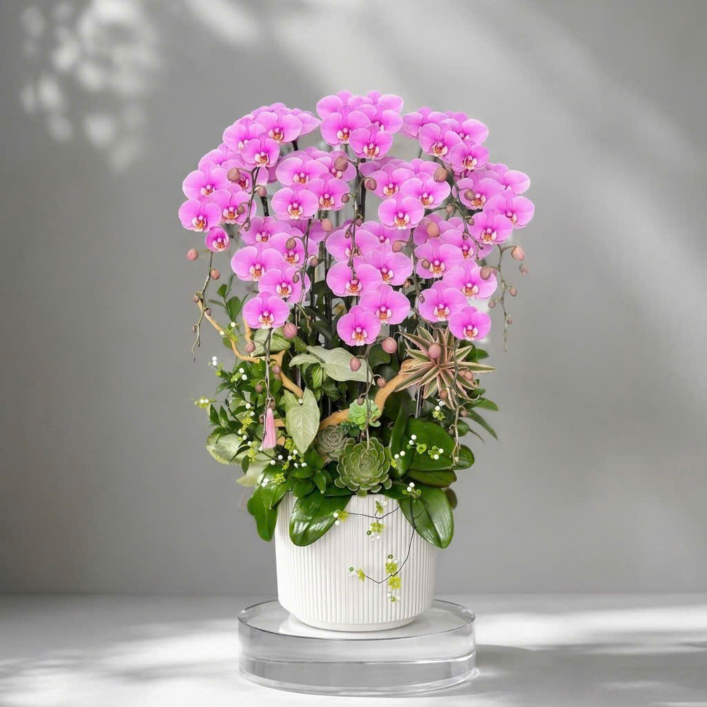 🌱Chậu Lan Hồ Điệp Tươi 10 Cành Hồng – Sắc Hồng Thịnh Vượng, Tỏa Sáng Không Gian