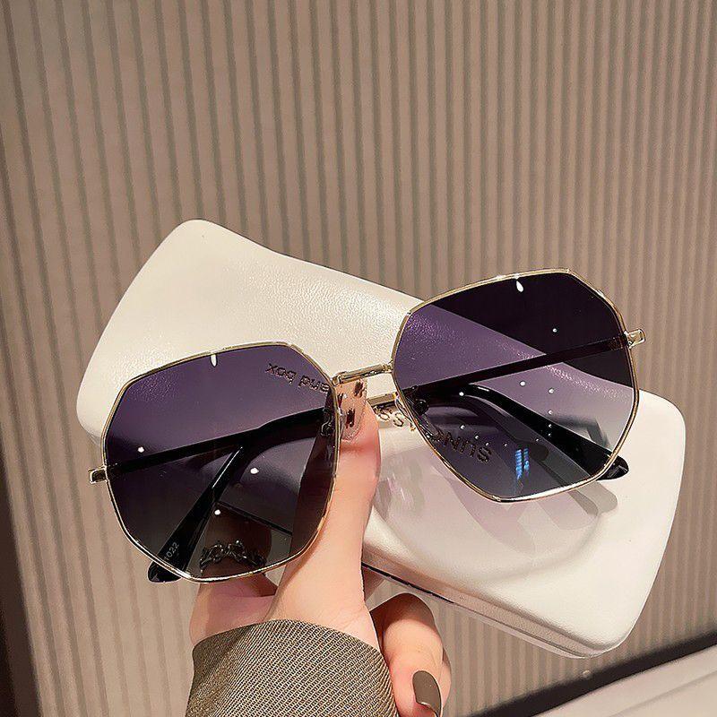 Kính Mát Lái Xe polygonal Gọng Kim Loại Đa Giác Trong Suốt Màu Xanh Dương Cho Nam Và Nữ