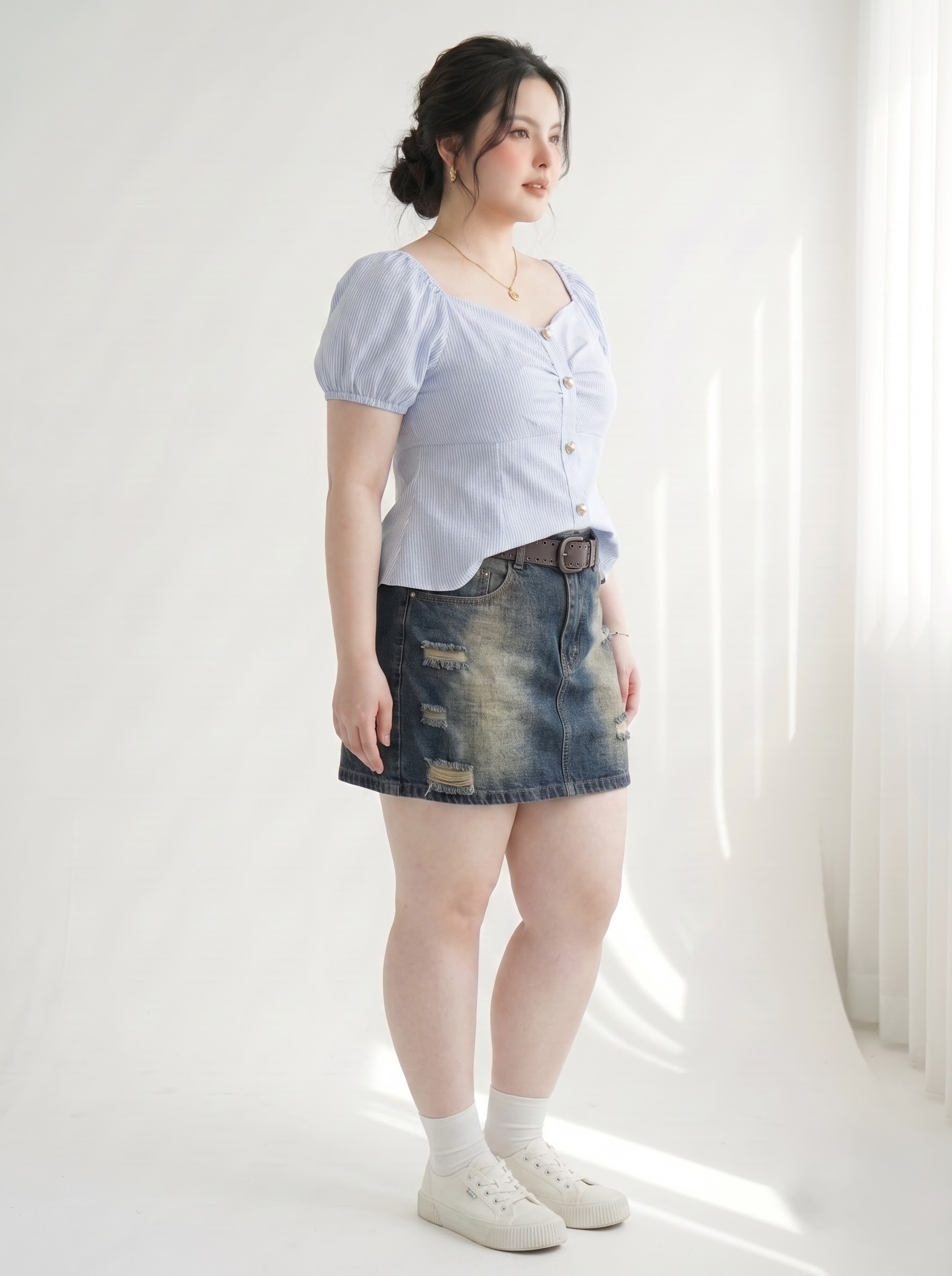 Chân Váy Jean Thêu Cún Bigsize Dáng A Có Quần Bảo Hộ - Xanh Nhạt, Xanh Đậm - Vừa 55–90kg - T-JV2126_thumbnail_4