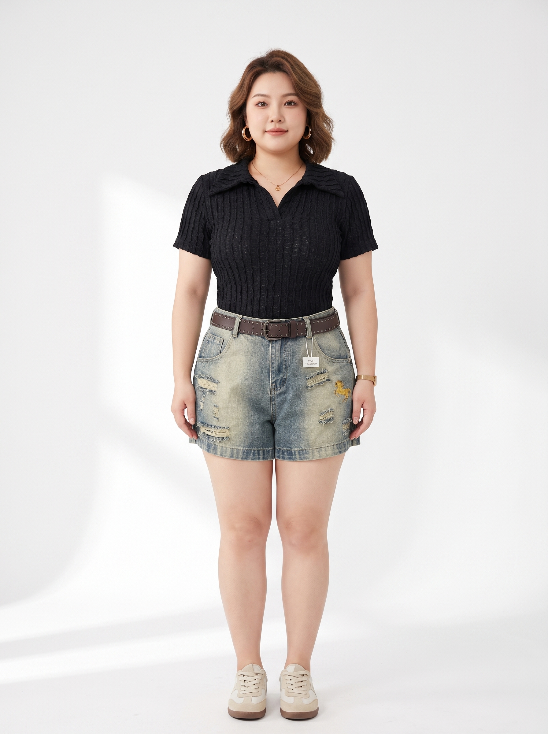 Quần Short Jean Lưng Thun Thêu Ngựa Bigsize Gọn Đùi Dễ Phối - Xanh Nhạt, Đen Wash - Vừa 55-90kg - T-QSJ1329_thumbnail_3