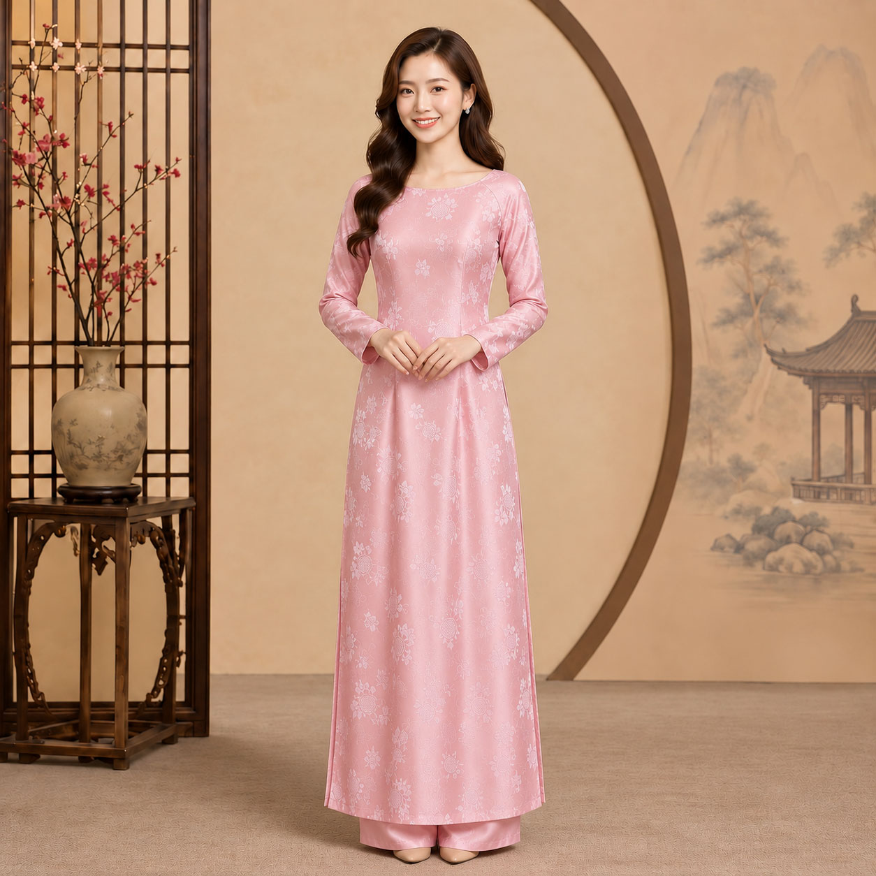 Áo Dài Truyền Thống Nữ Cổ Truyền Gấm Tơ Cao Cấp Sang Trọng TT26-02_thumbnail_4