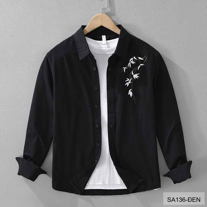 SA136 - Áo Sơ Mi Nam Tay Dài Phong Cách Trung Hoa Thêu Hoa Tinh Tế - Chất Cotton Mềm Mại_thumbnail_10