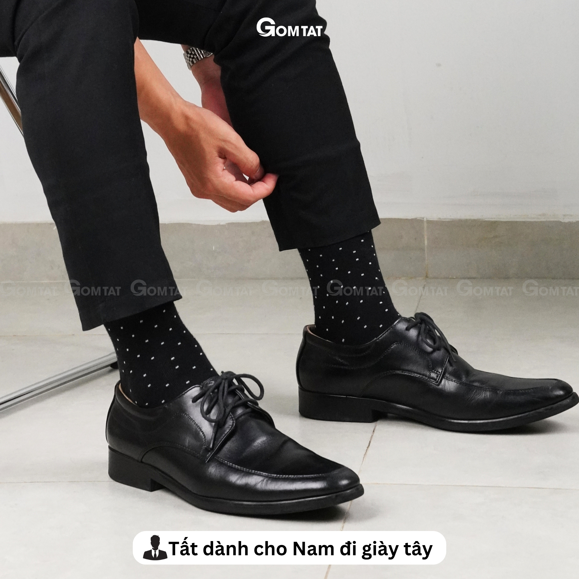 Hộp 5 đôi vớ nam cổ cao công sở GOMTAT hoạ tiết chấm bi, chất liệu cotton cao cấp LUX-CHAMBI-DUMAU-CB5_thumbnail_3