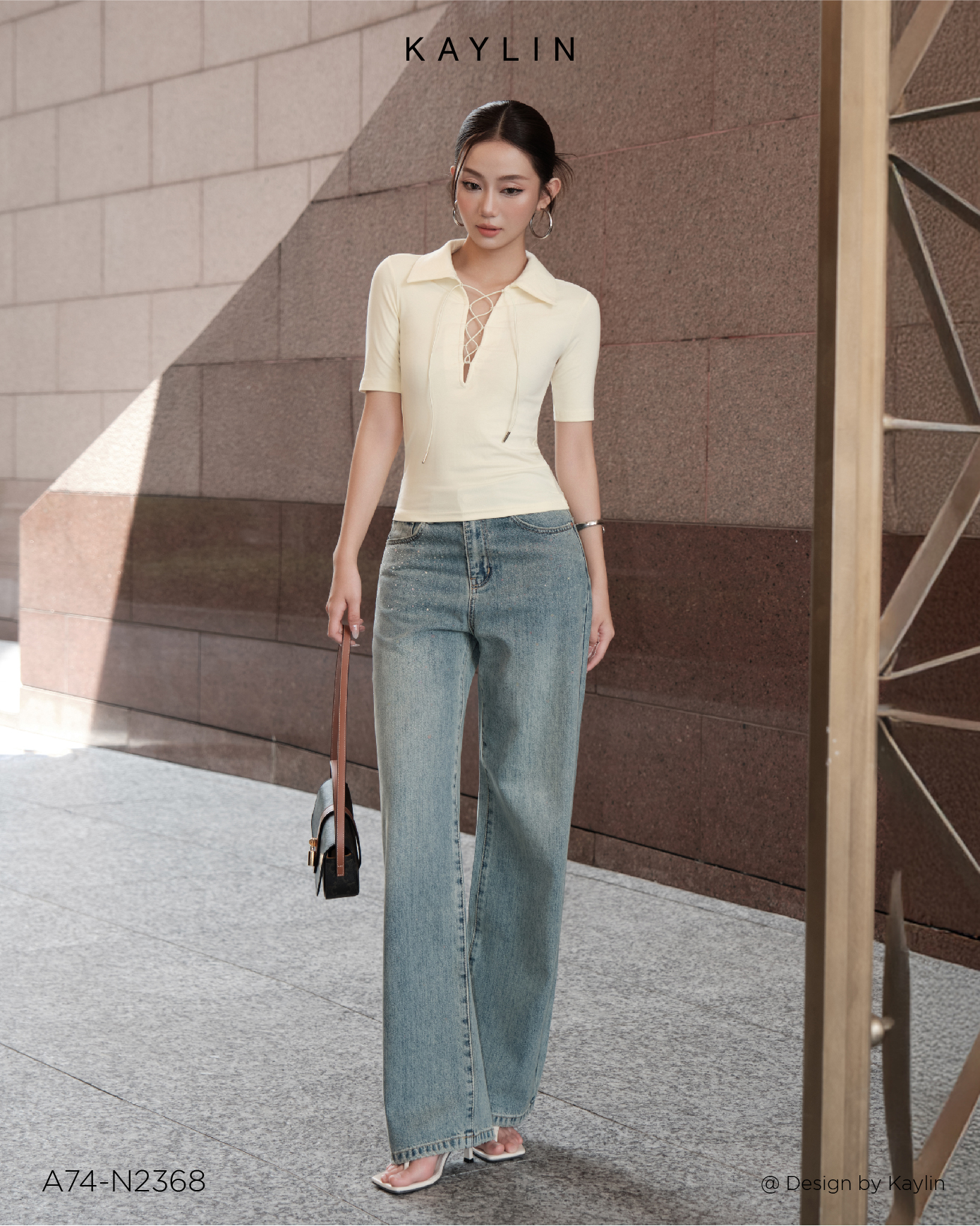 Áo Thun Cổ Tim Phối Dây Đan KAYLIN Lace Top