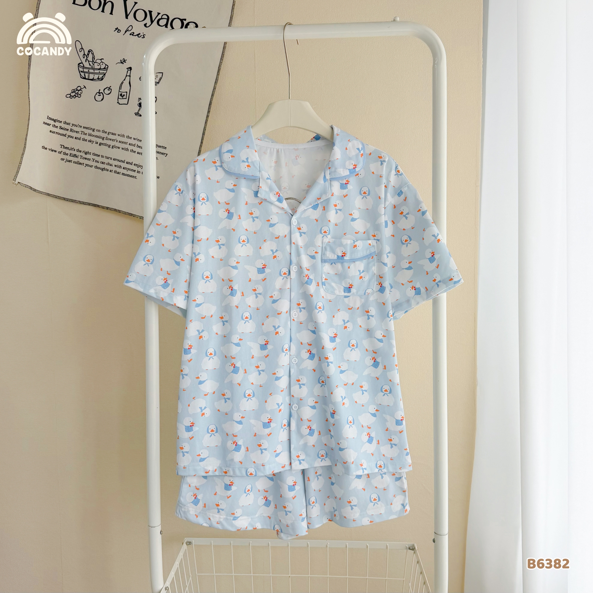 Bộ cộc pijama XANH họa tiết vịt quàng khăn NAM NỮ_thumbnail_1