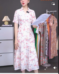 ĐẦM XÒE HOA CỔ SƠ MI CÁCH ĐIỆU - HỒNG
