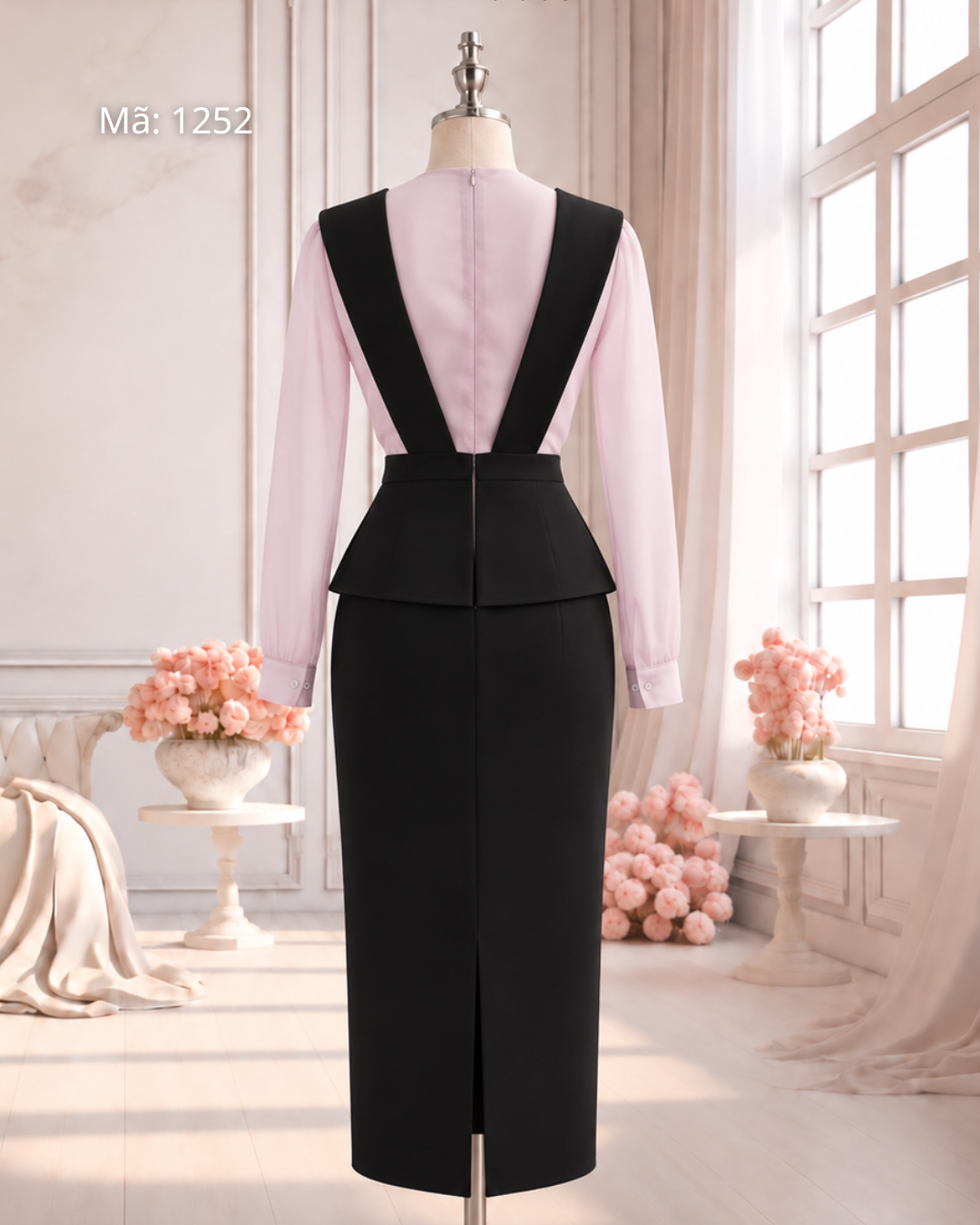 Đầm Bút Chì Phối 2 Dây Mix Khăn