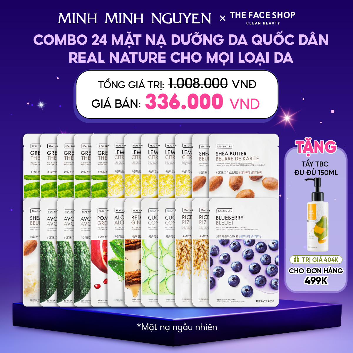COMBO 24 MẶT NẠ DƯỠNG DA QUỐC DÂN REAL NATURE CHO MỌI LOẠI DA
