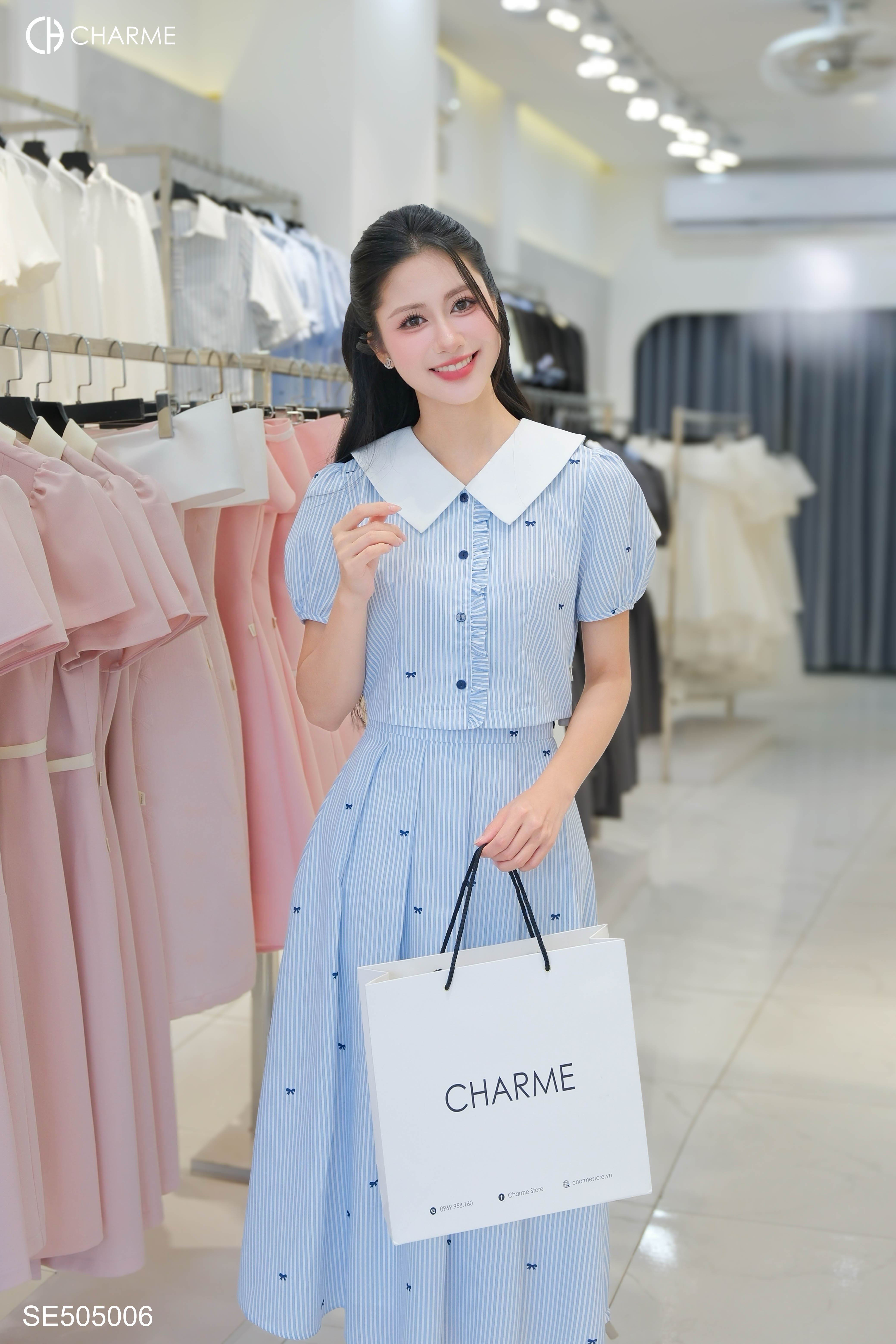 Set áo sơ mi cổ V chân váy xòe 505006_thumbnail_5