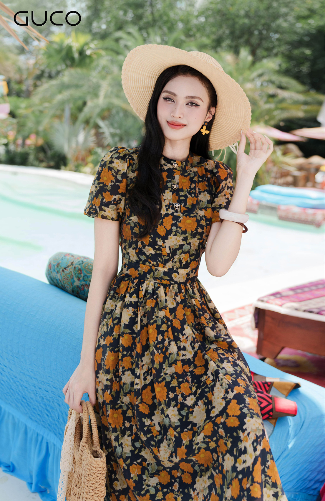 GUCO Đầm Midi Cổ Trụ Hoa Nhí Nền Đen - 5150_thumbnail_2