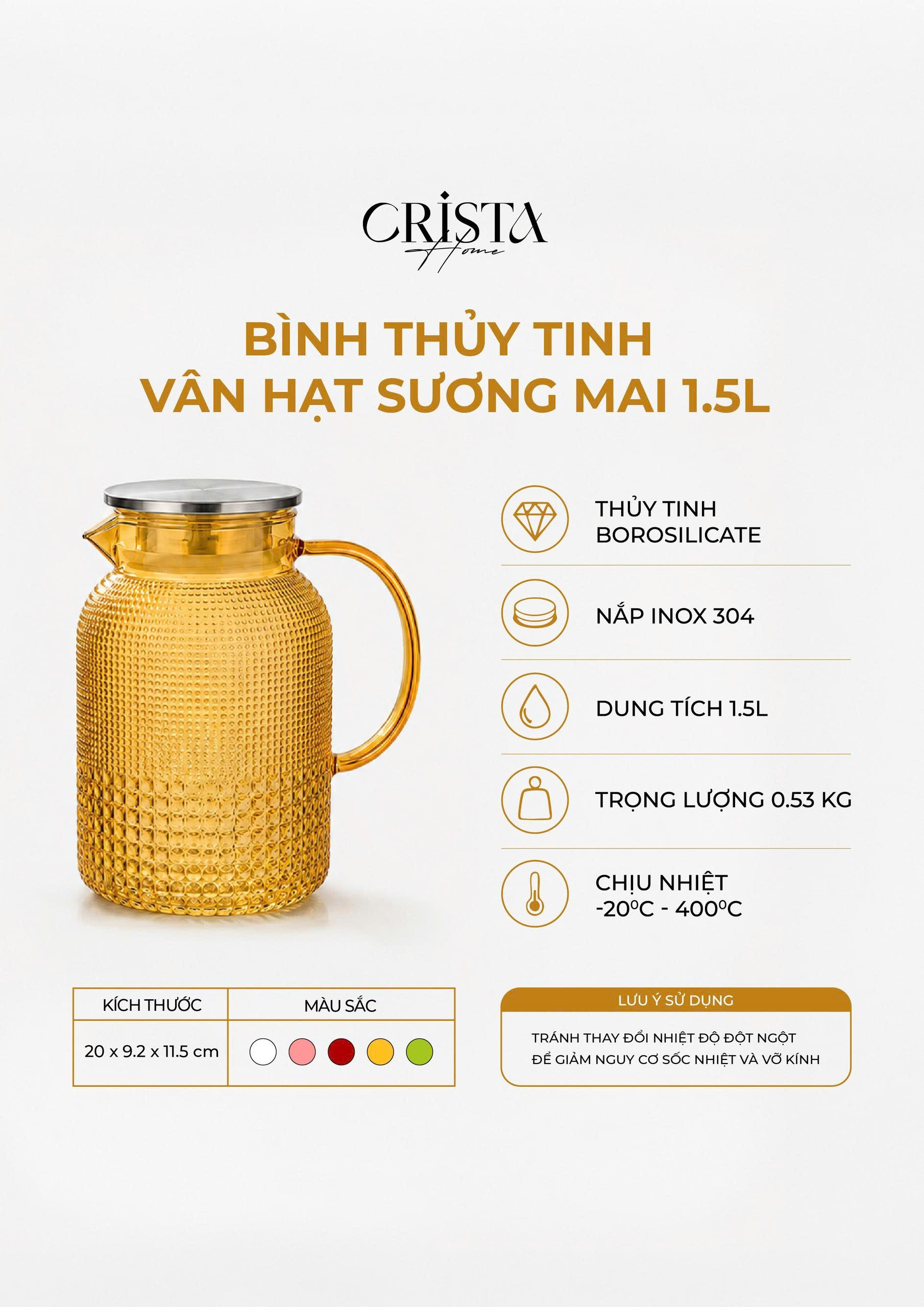 BÌNH THỦY TINH VÂN HẠT SƯƠNG MAI 1.5L CRISTA HOME