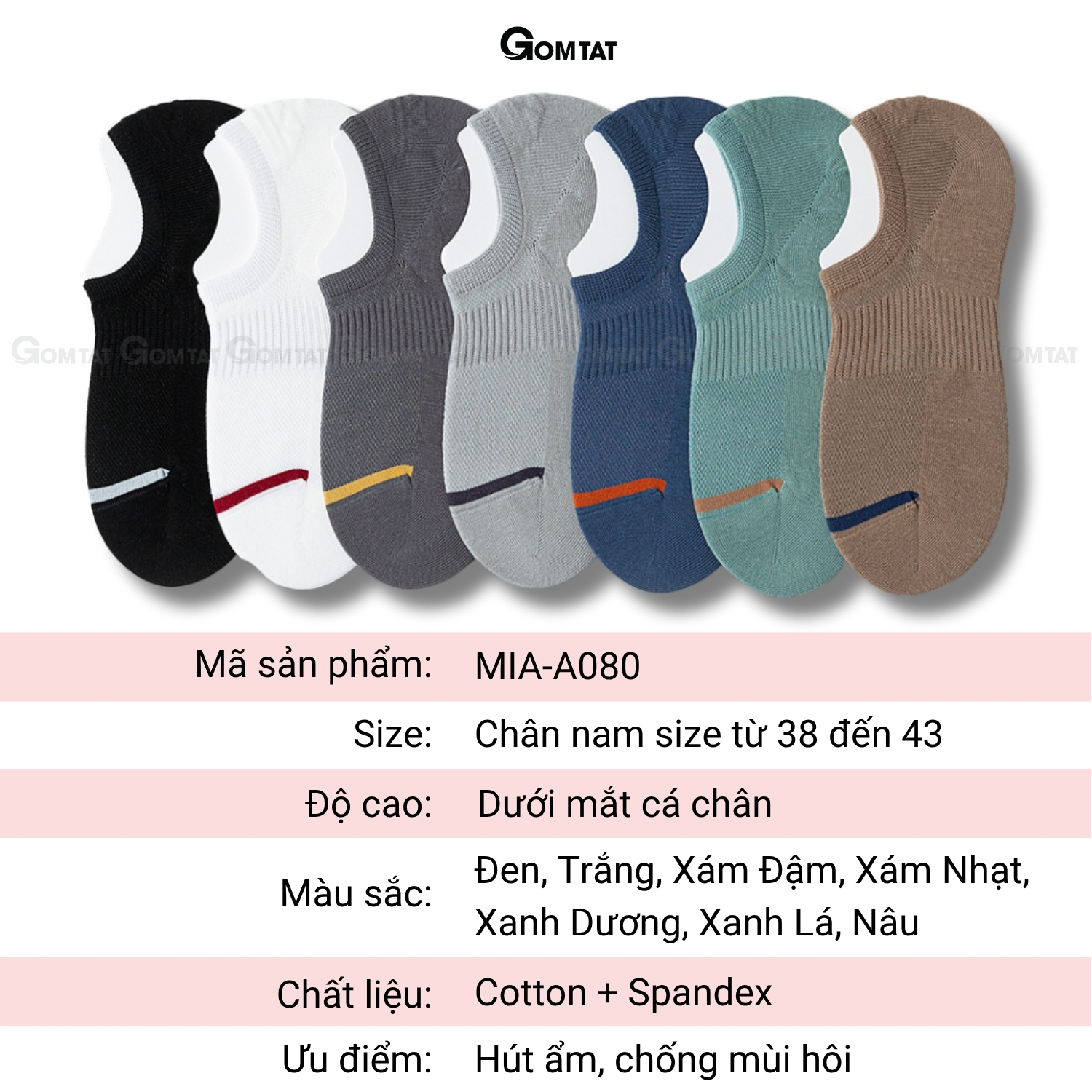 Combo 7 đôi tất ngắn nam chống tuột gót GOMTAT, vớ nam đi giày lười cotton mềm mại MIA-A080-CB7_thumbnail_9