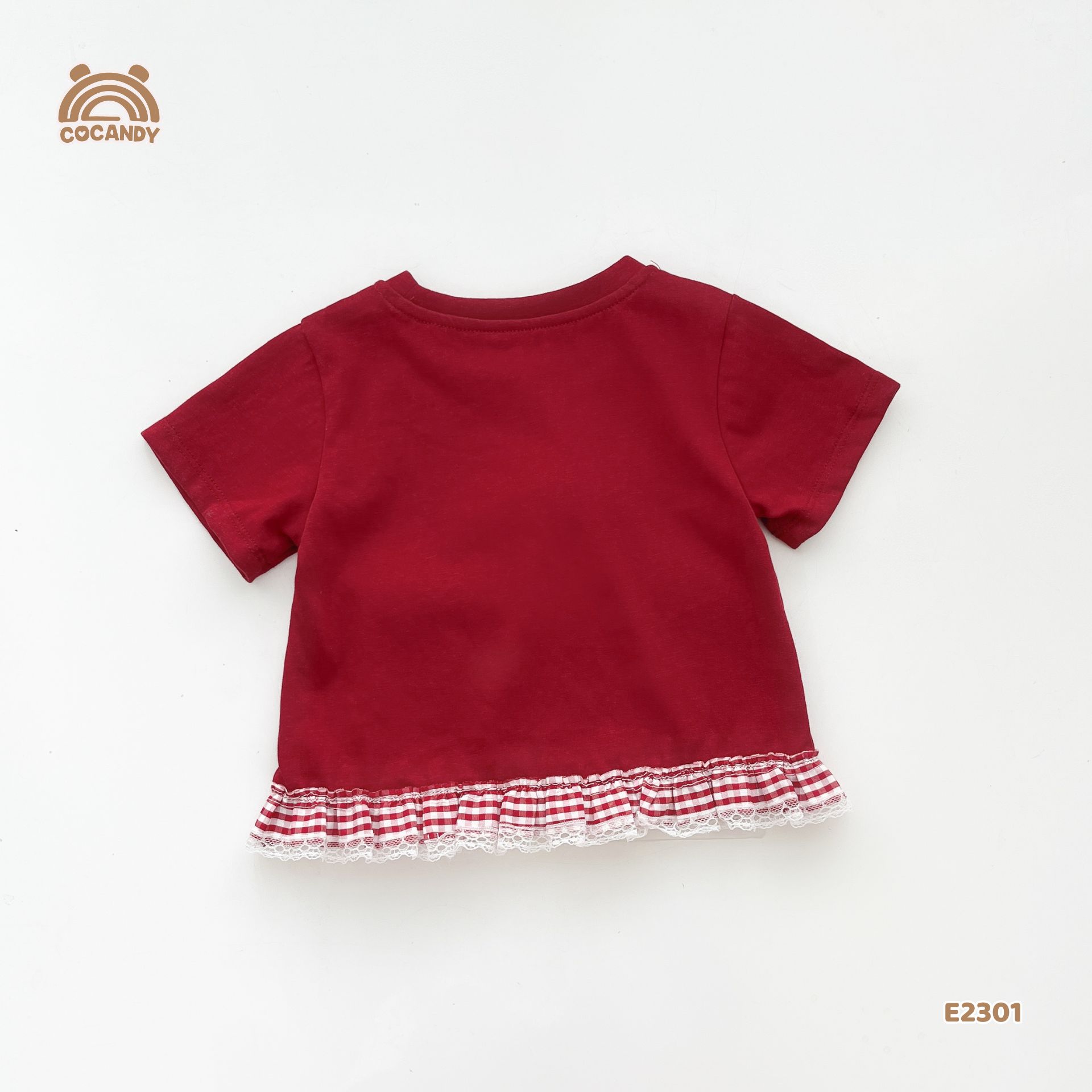 Áo cộc cotton ĐỎ thêu cún nhún bèo caro_thumbnail_5
