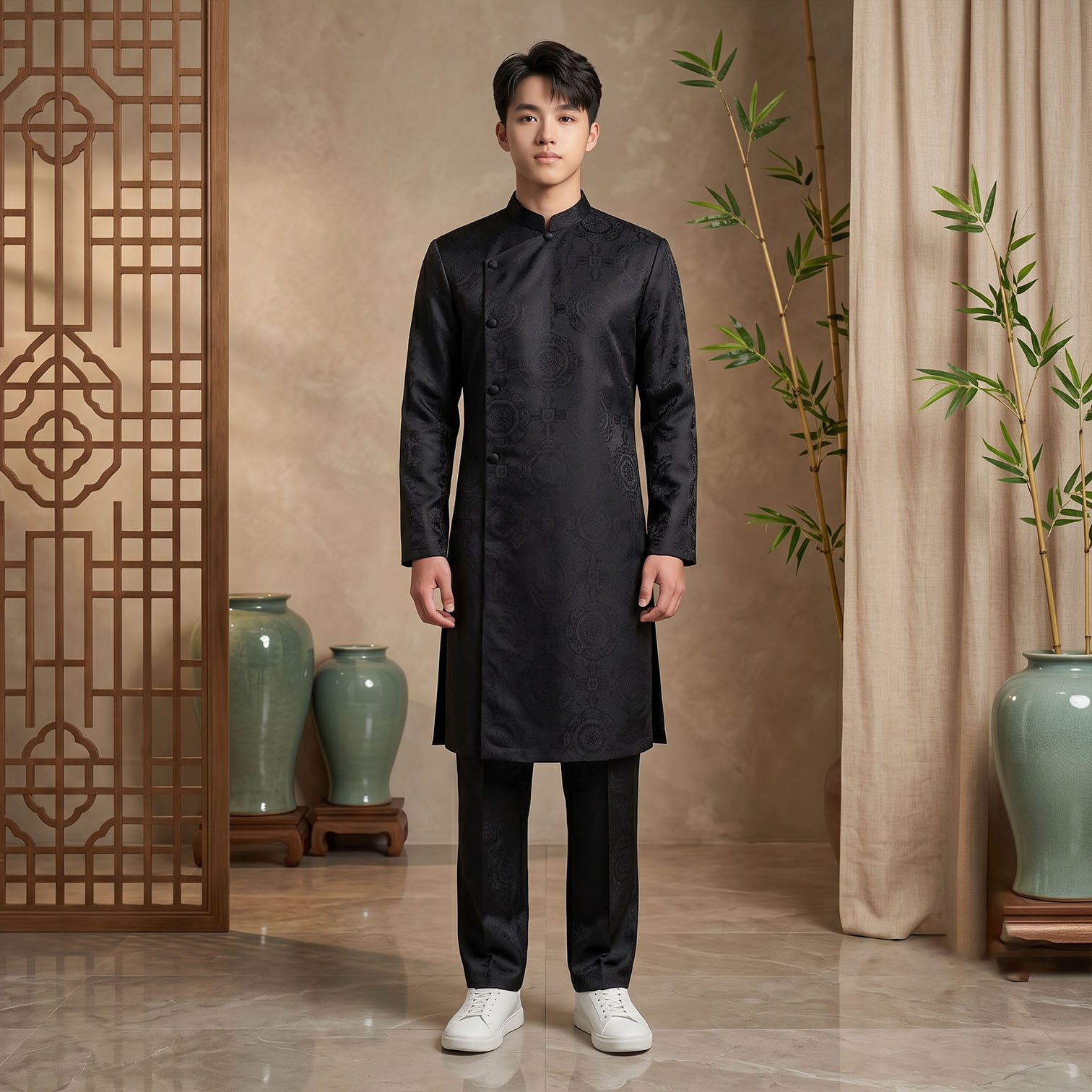 Áo Dài Nam Cách Tân Gấm Vân Cao Cấp NA26-17_thumbnail_0