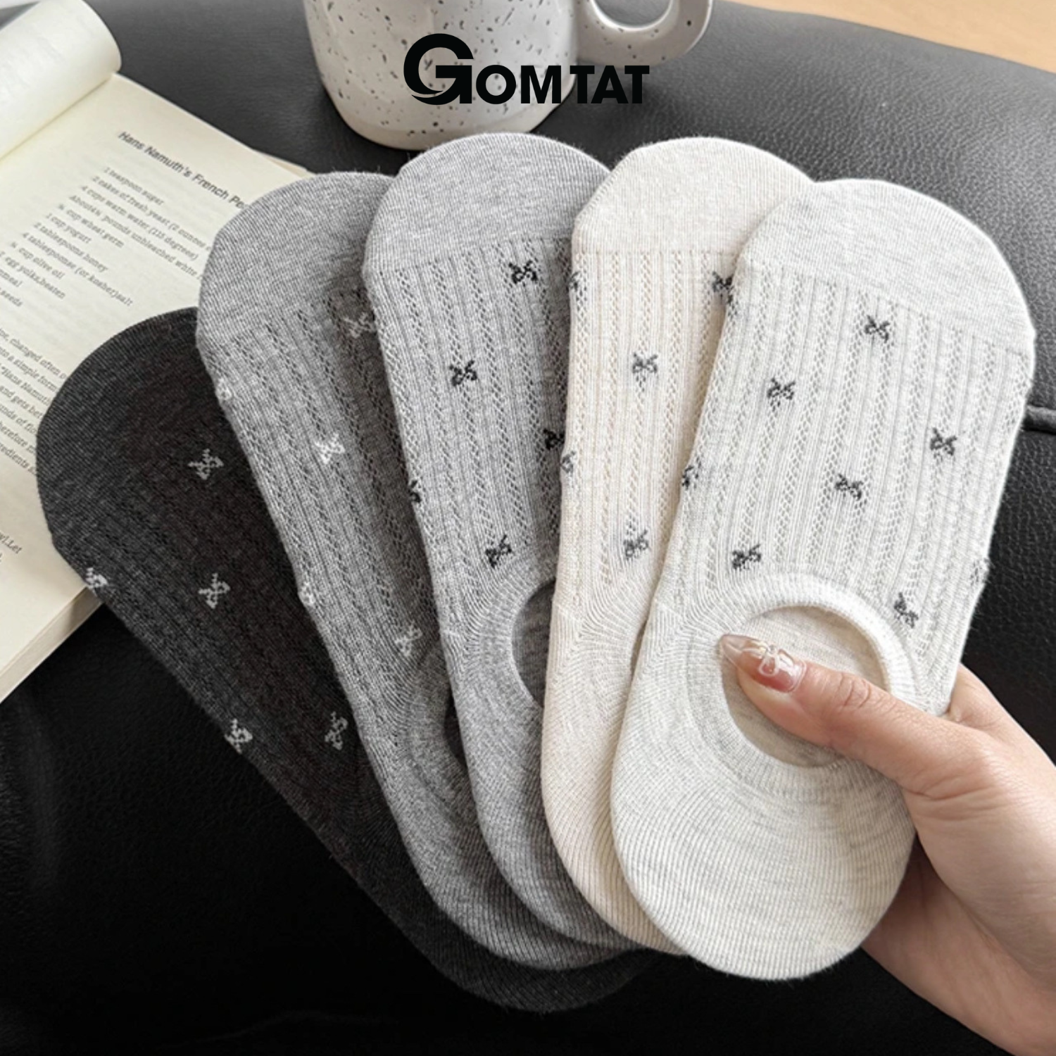 Set 5 đôi tất nữ cổ thấp họa tiết nơ GOMTAT, vớ nữ nơ cute phối lưới thoáng khí, thấm hút mồ hôi - ZFK-A004-CB5_thumbnail_1