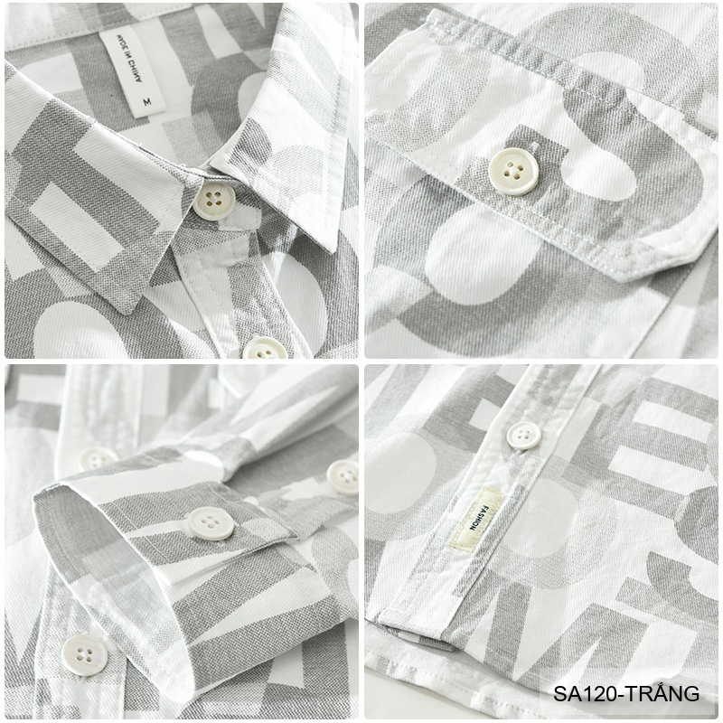 SA120 - Áo Sơ Mi Nam Tay Dài Phong Cách Nhật Bản In Chữ Mẫu Quả Mơ Trắng Chất Cotton Mềm Mại_thumbnail_5