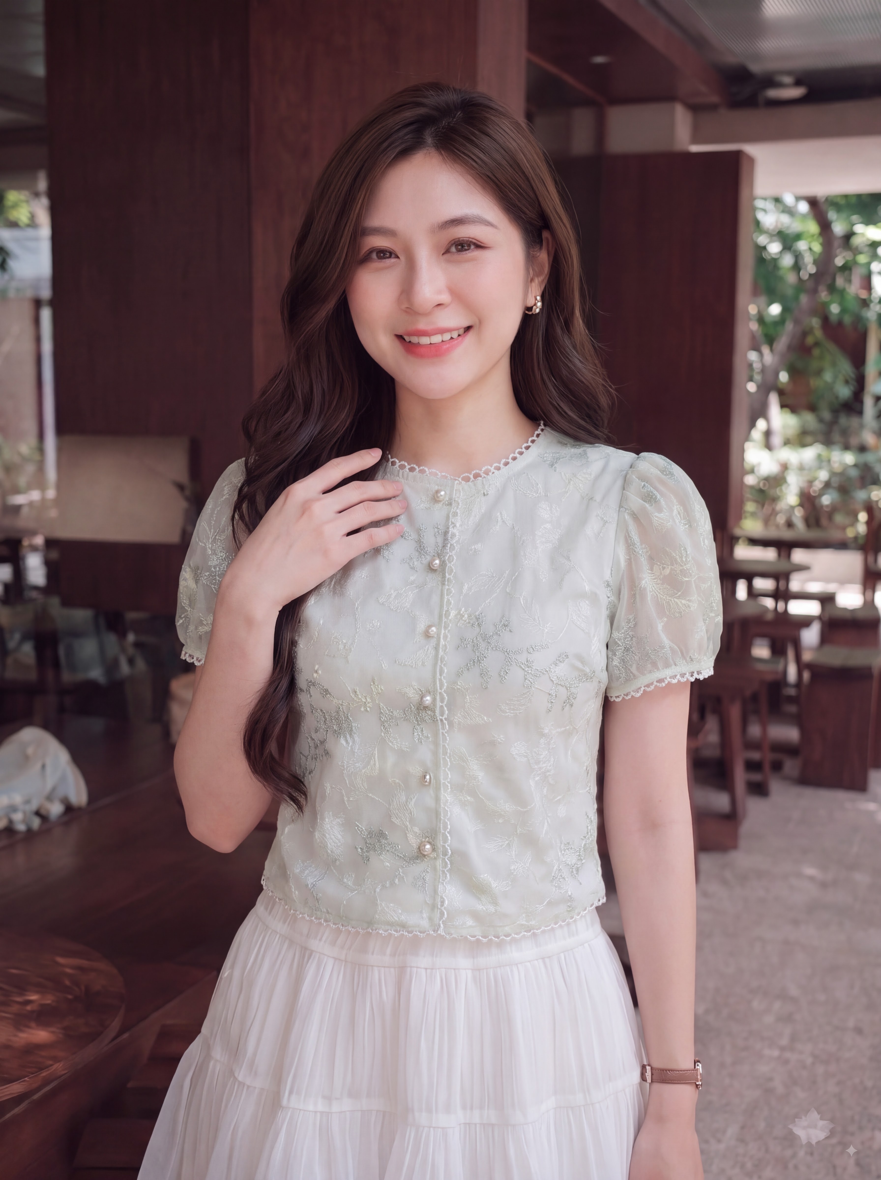 Áo kiểu phối cổ cúc ngọc 605002