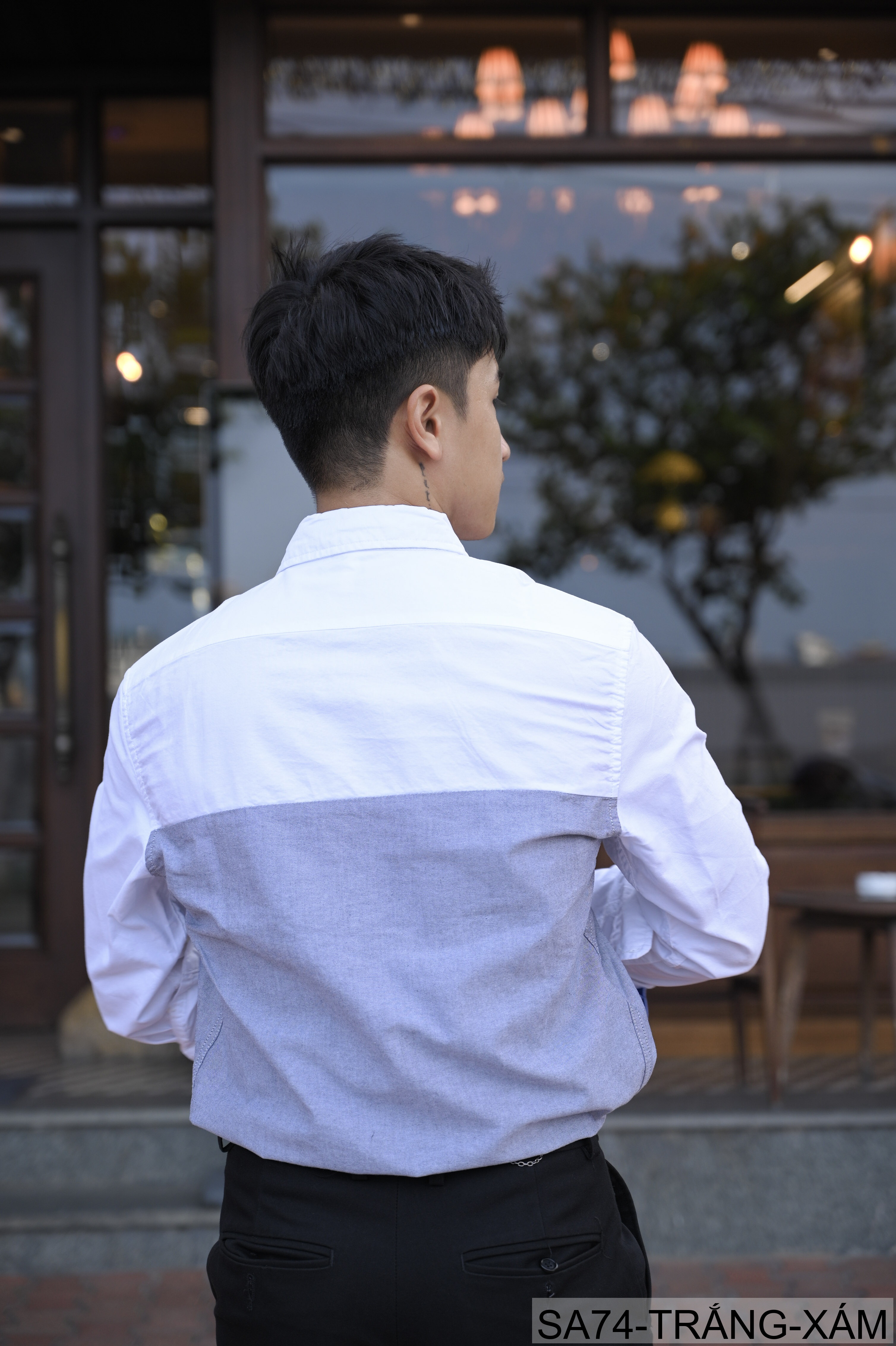 SA74 - Áo sơ mi nam dài tay Oxford kiểu Nhật, form rộng, chất cotton 100%, phối màu trắng xanh lá/xám_thumbnail_7