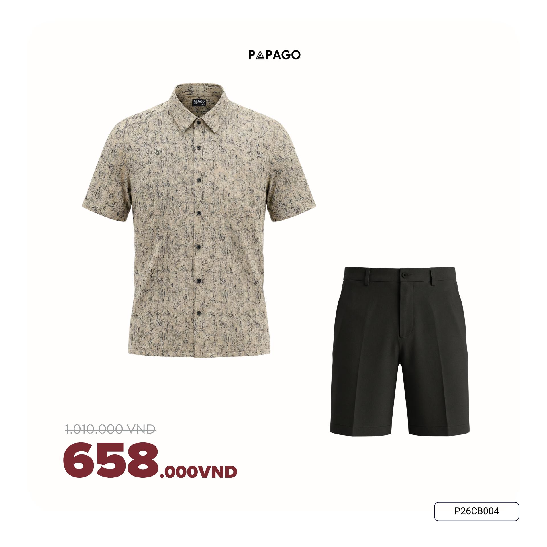 [Tặng Áo] Combo Áo Sơ Mi Nam Tay Ngắn Họa Tiết & Quần Short Vải Poly Trung Niên PAPAGO - P26CB007_thumbnail_3