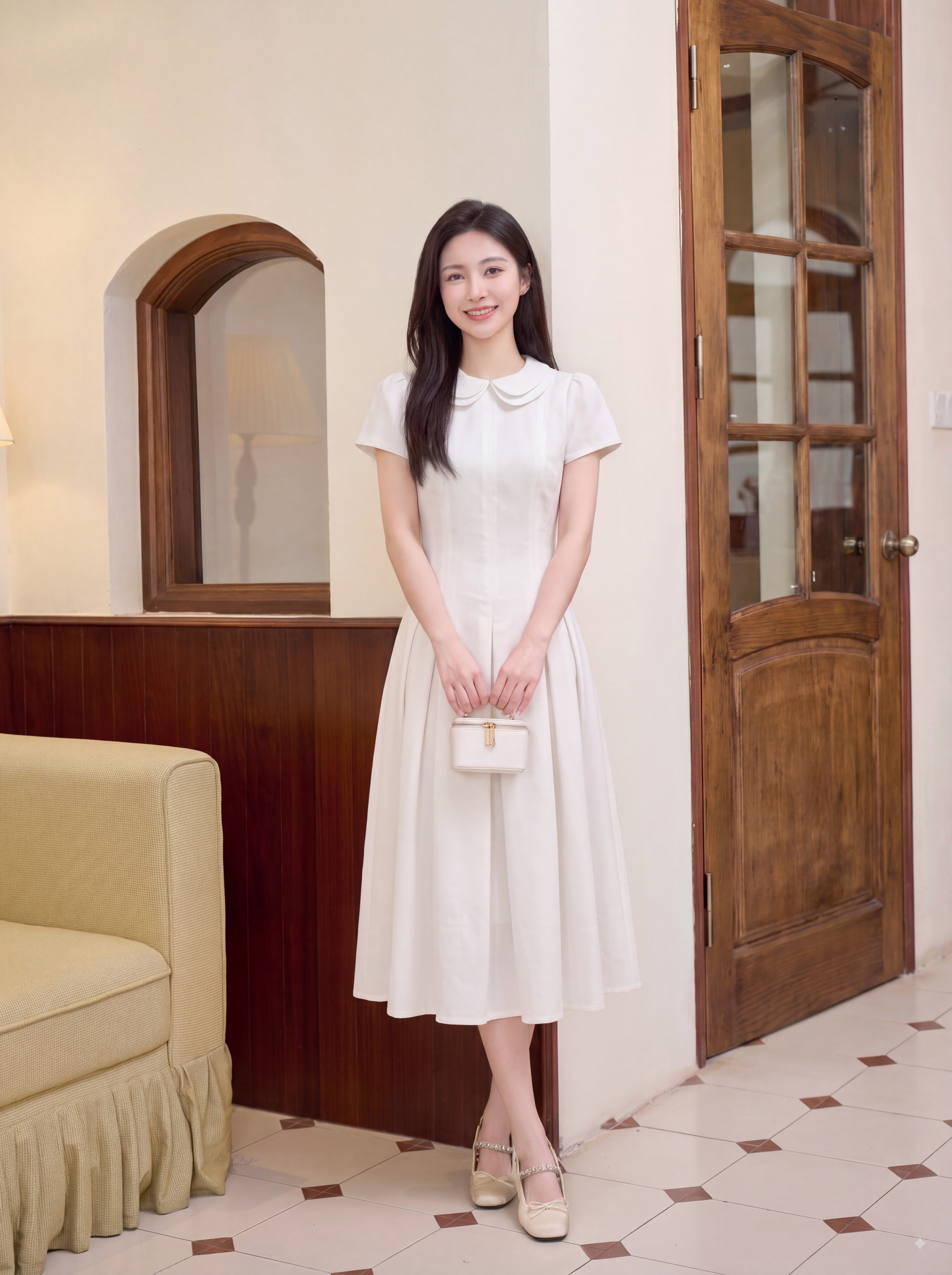 Váy xếp li dài 2 lá cổ 607007