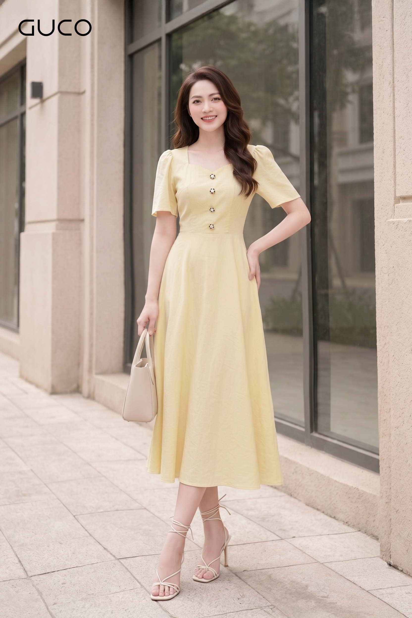 Đầm Maxi Vàng Nhạt Phong Cách Tiểu Thư