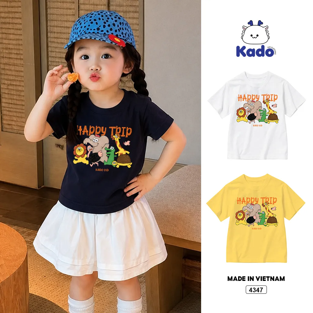 Áo thun bé trai bé gái form rộng Happy Trip Kado 4347