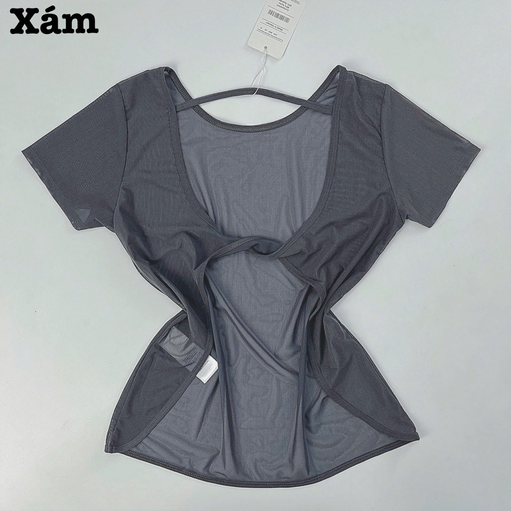 Áo Tanktop Thể Thao Nữ Tay Ngắn Hở Lưng Form Rộng Vải Lưới Mè Thoáng Khí Nhanh Khô_thumbnail_10