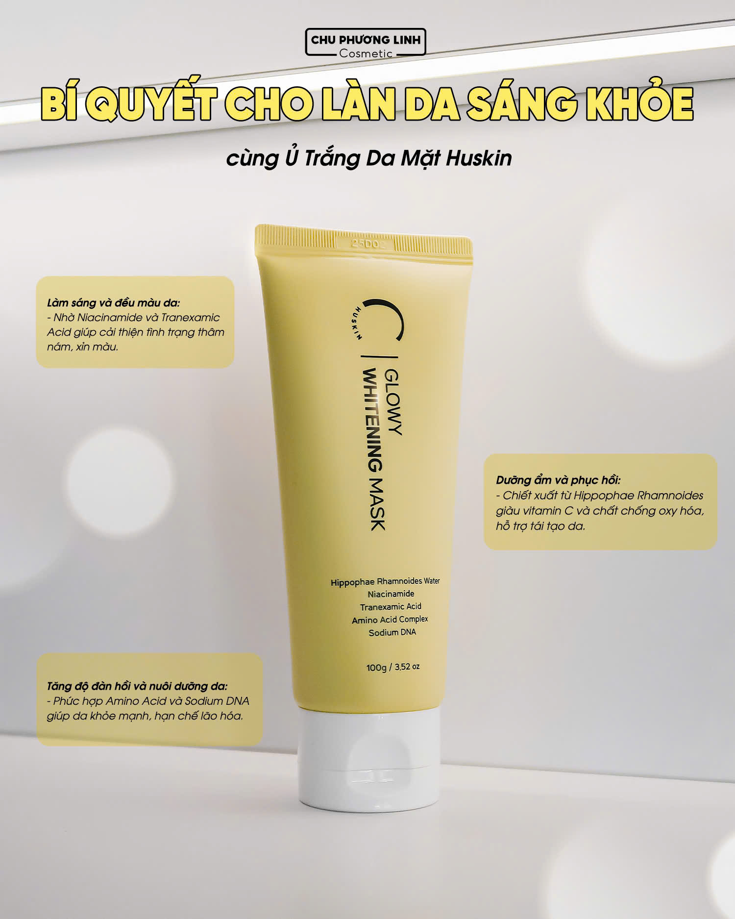 MP1064 - Mặt nạ dưỡng da, làm trắng da, giữ ẩm cho da giúp da mịn màng (HUSKIN GLOWY WHITENING MASK), đóng gói: 100g, nhãn hiệu: Huskin
