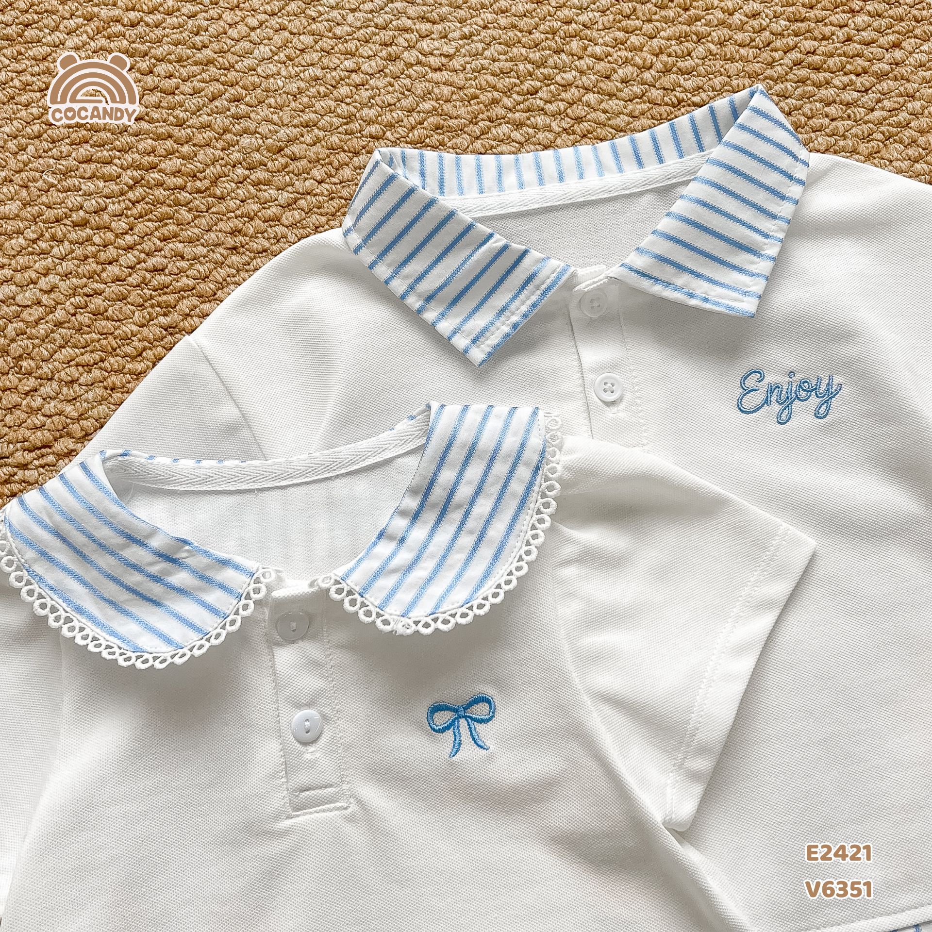 Áo cộc polo TRẮNG phối kẻ xanh thêu chữ_thumbnail_4