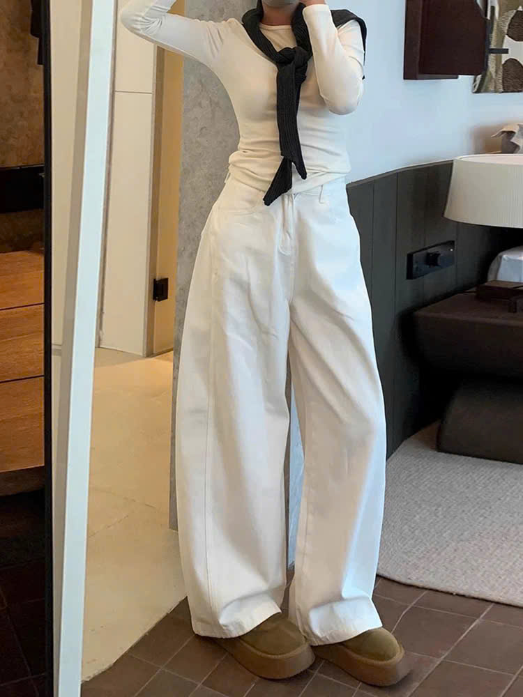 MS PG0704394 : Quần Jean Ống Rộng Phối Màu Trắng