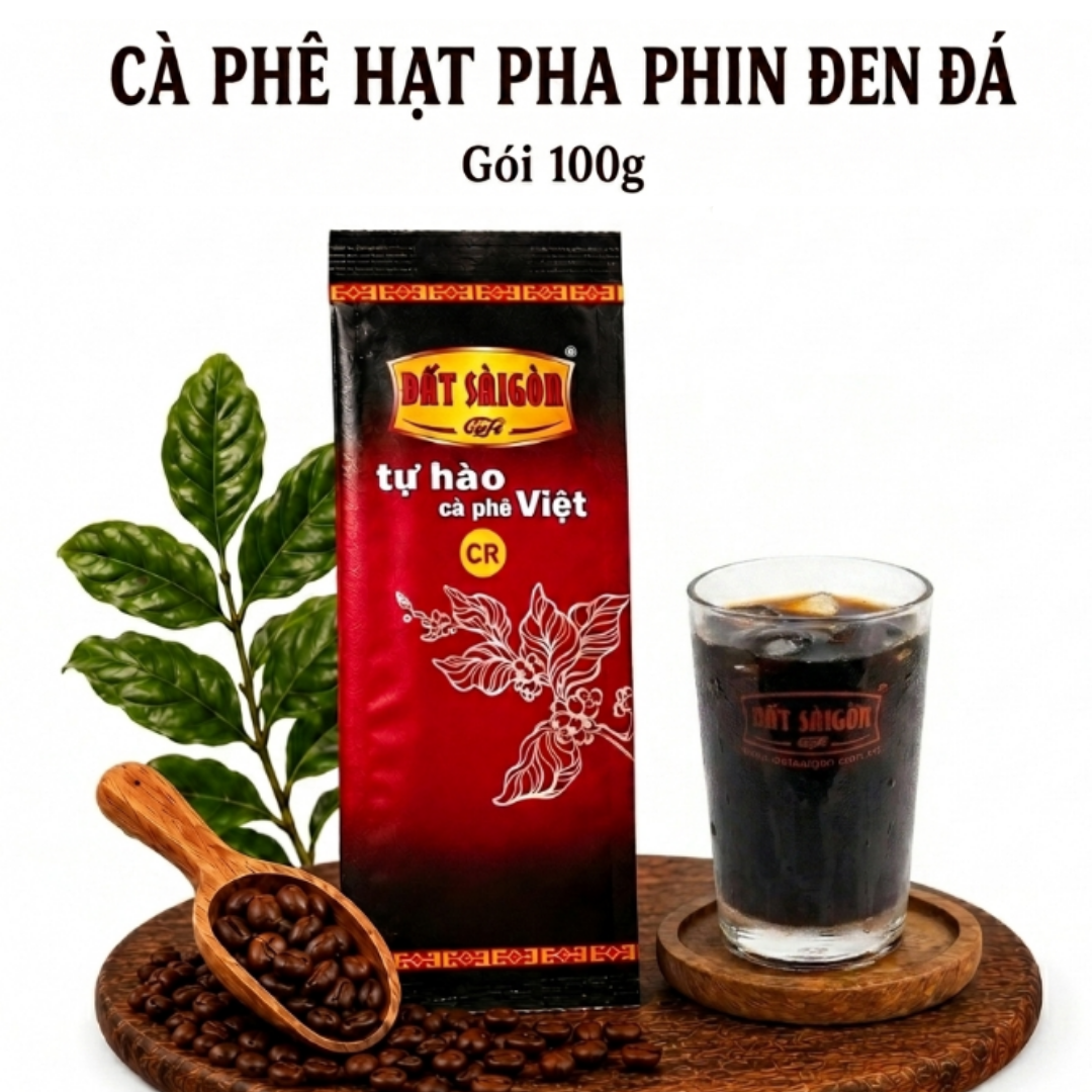CR- 100g Cà Phê Hạt Pha Phin Đen Đá của Đất Sài Gòn Thêm Chút Caramen, Bơ Pháp