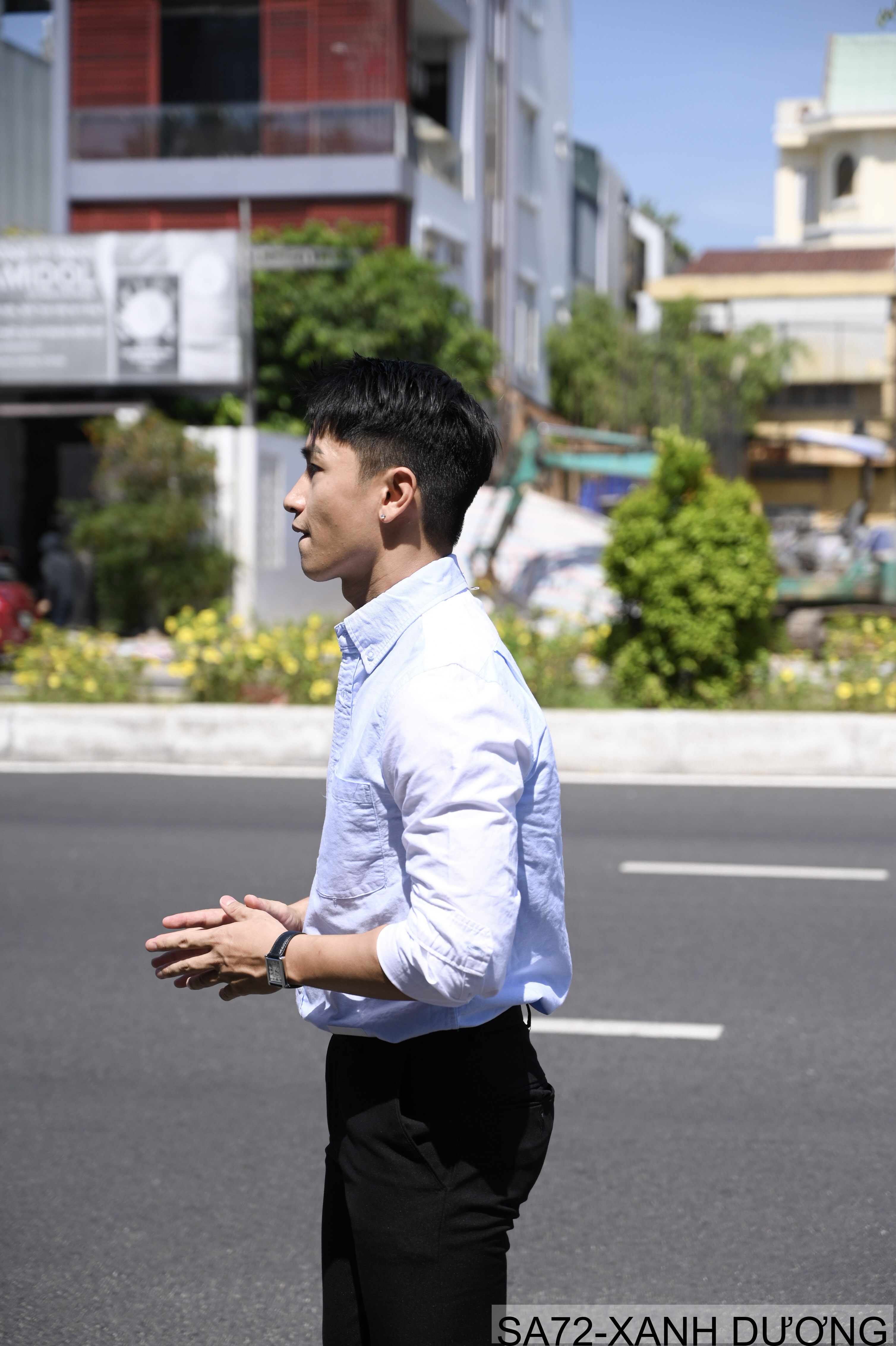 SA72 - Áo sơ mi dài tay phối màu xanh dương trắng phong cách Nhật, form rộng rãi, chất cotton mềm mại_thumbnail_1