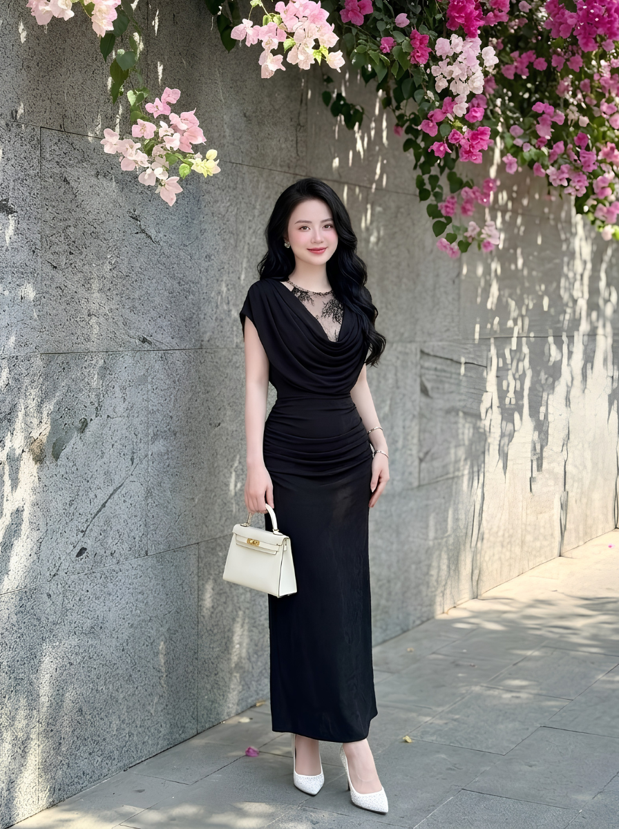 G62 - Đầm Cổ Yếm Nhũ Ánh Kim Cao Cấp