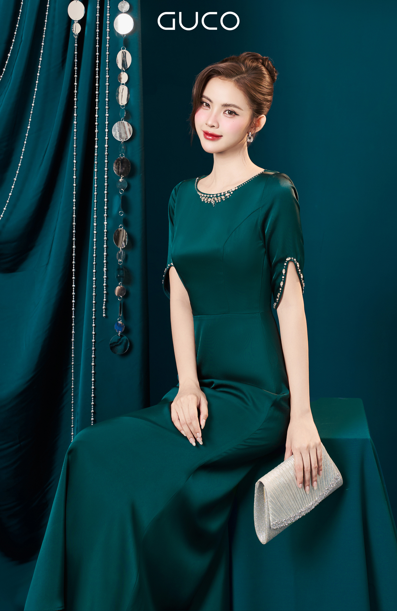 GUCO Đầm Dạ Hội Xanh Đính Đá Sang Trọng_thumbnail_4