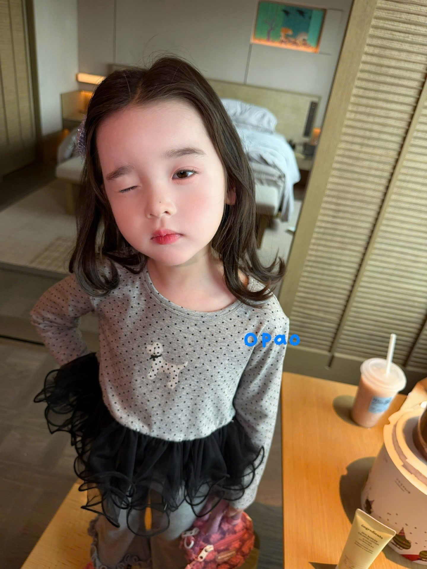 OP102 - Áo thu xám viền bèo đen Opao 5082_thumbnail_0