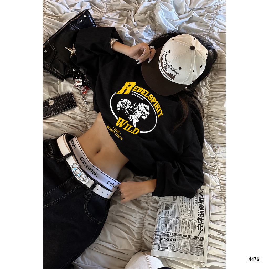 Áo thun nữ tay dài form boxy Miucho cotton xược cổ tròn Hàn Quốc 4476_thumbnail_4