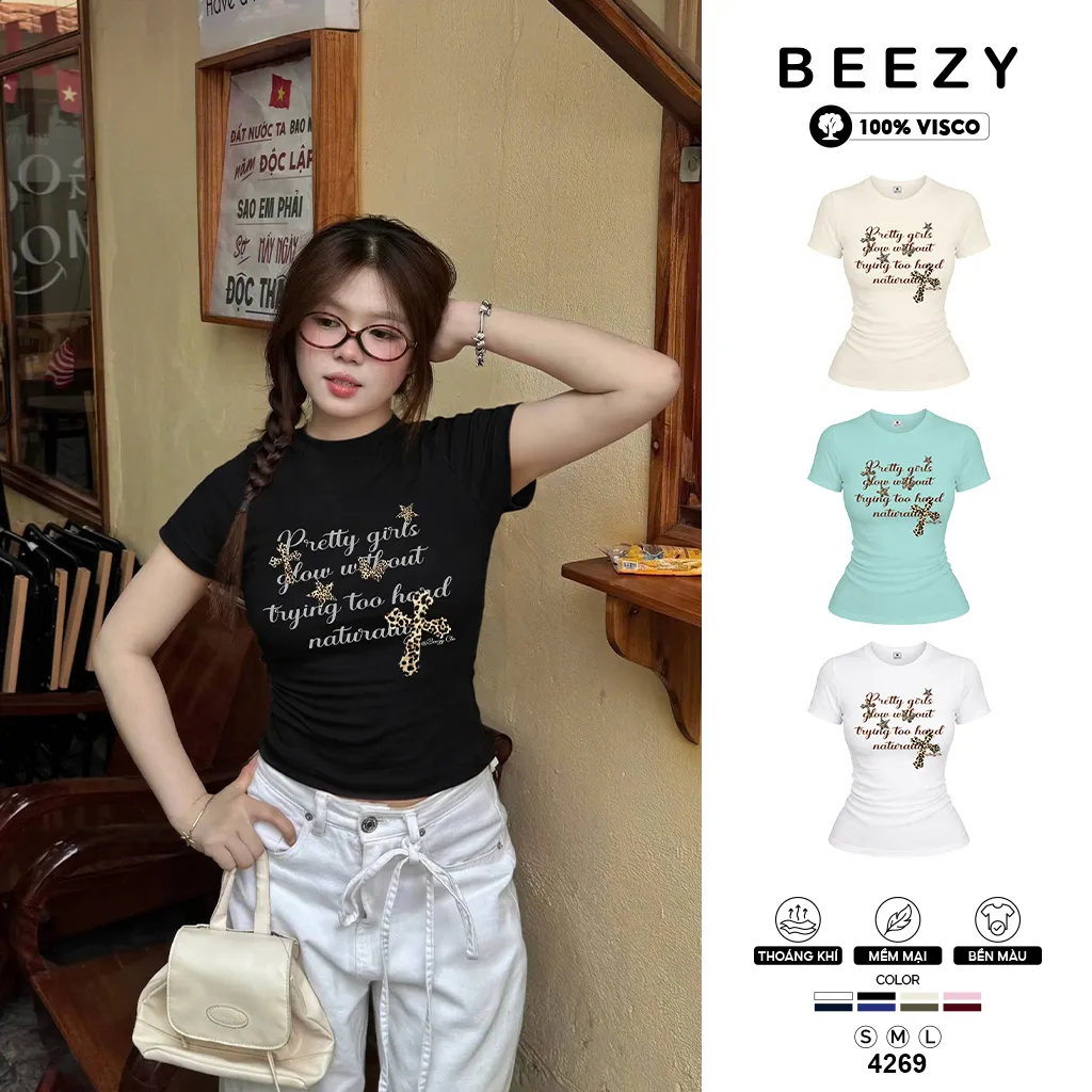 Áo baby tee nữ chữ phối beo Beezy 4269