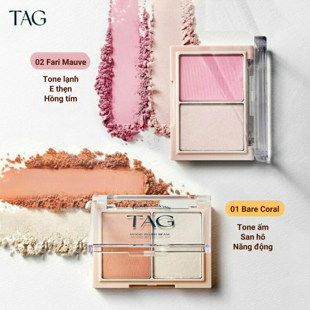 [TAG] Bảng phấn má hồng highlight 2 ô Tag Mood Blush Beam 9g