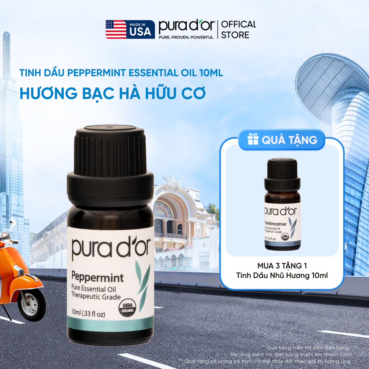 Tinh Dầu Bạc Hà Hữu Cơ PURA D’OR Therapeutic Grade Peppermint Essential Oil 10ML