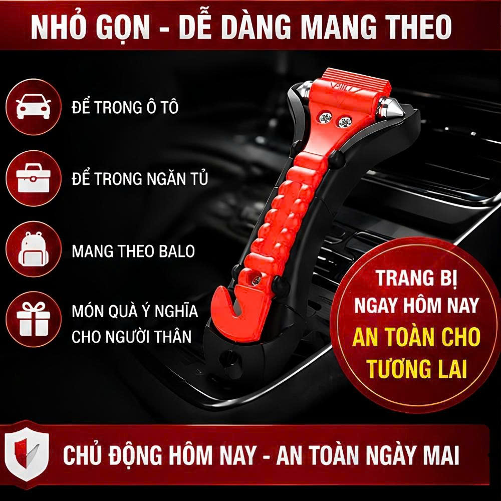Búa Phá Kính Ô Tô GCAR Thép Cacbon Kèm Dao Cắt Dây Đai_thumbnail_5