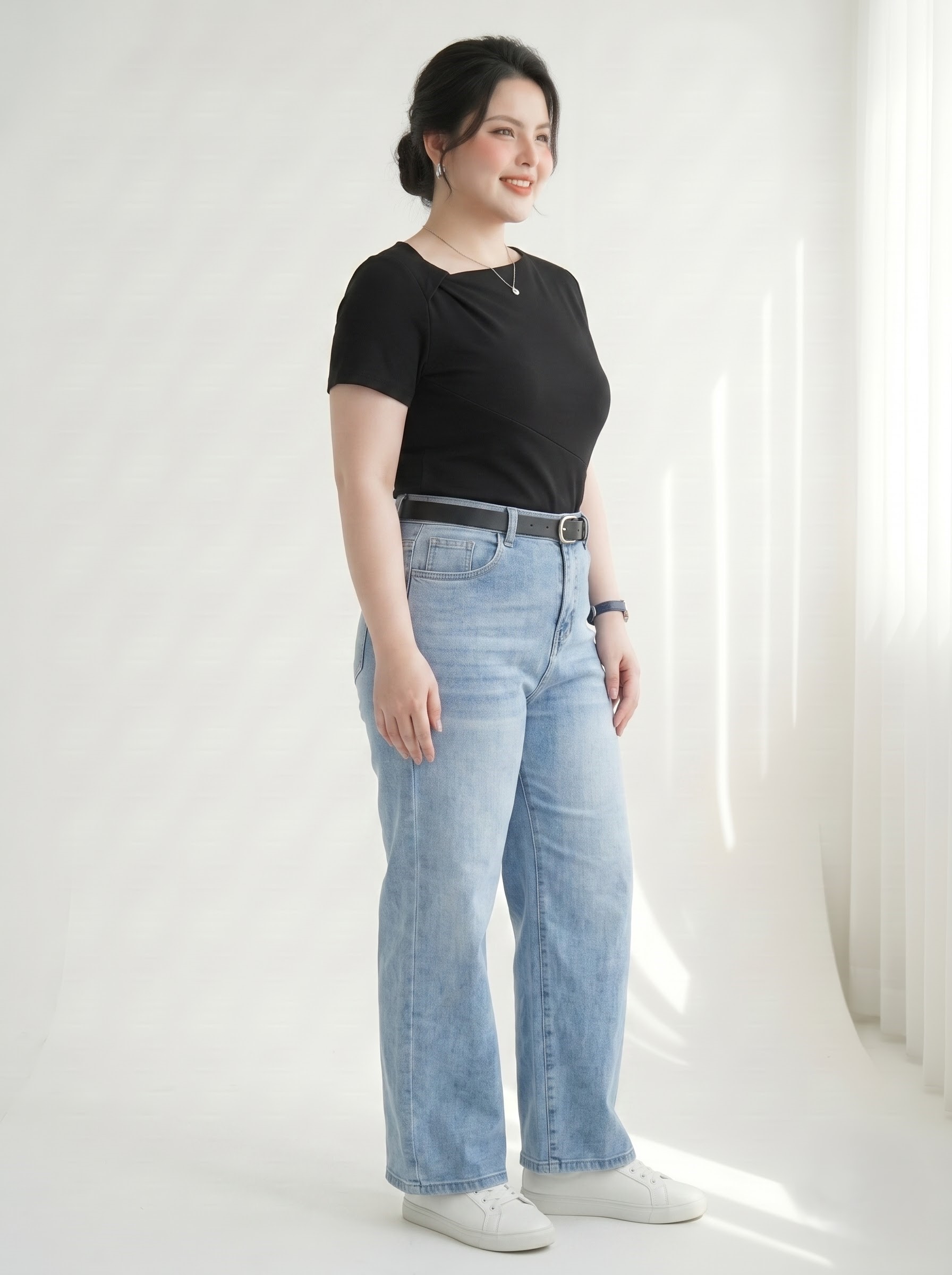 Quần Jean Ống Đứng Co Giãn Bigsize Cạp Cao Gọn Bụng - Xanh Nhạt/Xanh Đậm/Rêu - Vừa 55-90kg - V-QJ01_thumbnail_2