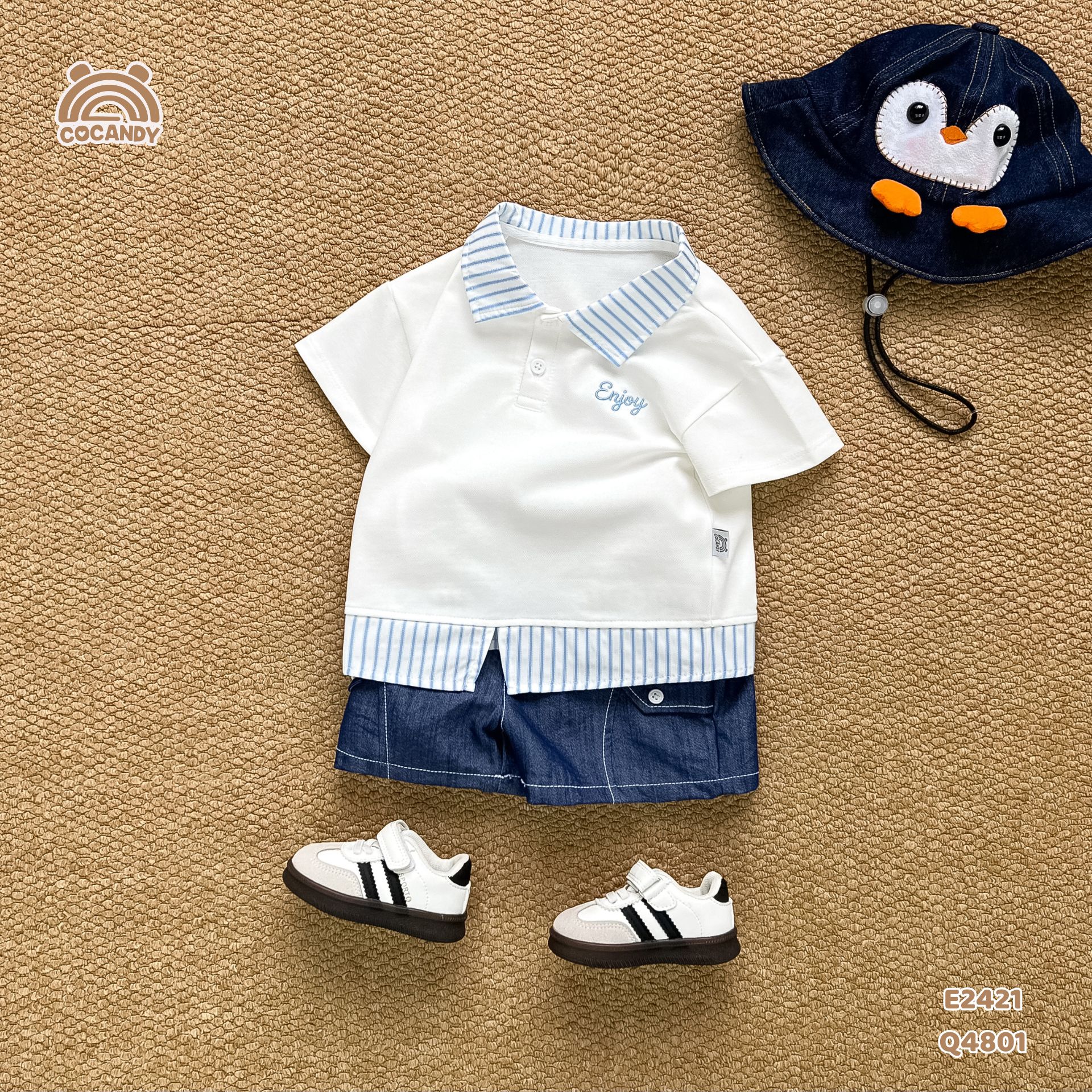 Áo cộc polo TRẮNG phối kẻ xanh thêu chữ_thumbnail_7