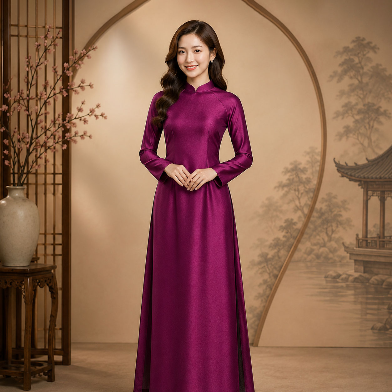 Áo Dài Truyền Thống Nữ Tằm Ánh Cao Cấp Nhiều Màu  TT26-01_thumbnail_6