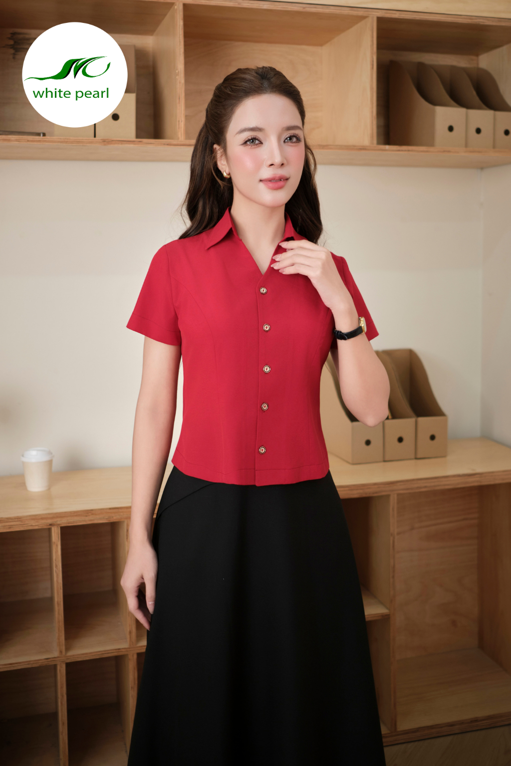Áo cổ đức sẻ V - Đỏ_thumbnail_2