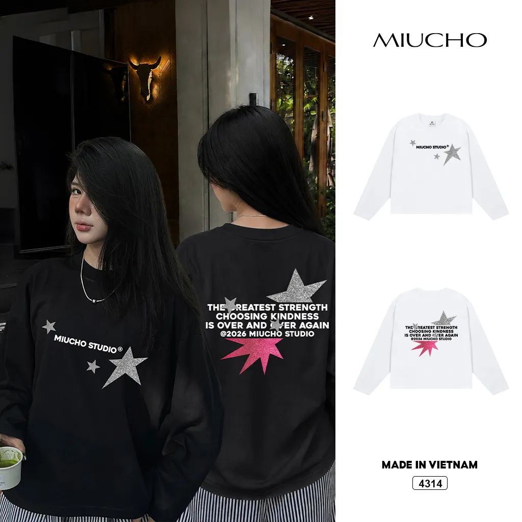 Áo thun tay dài unisex form boxy star strength Miucho 4314