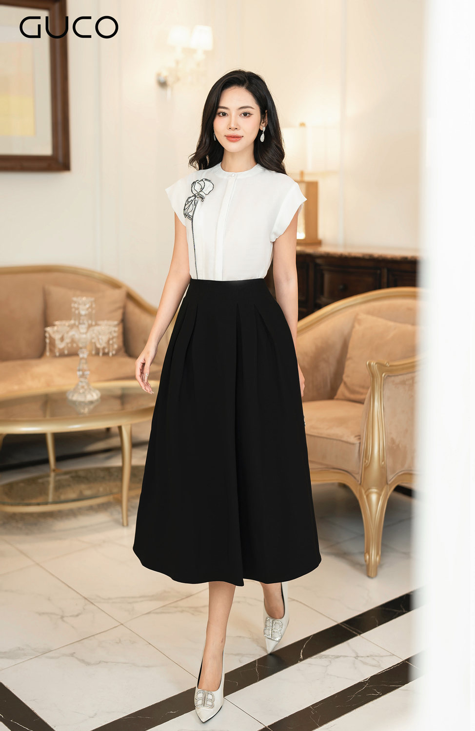 V10020DEN - CHÂN VÁY XÒE XẾP LY LỚN - ĐEN
